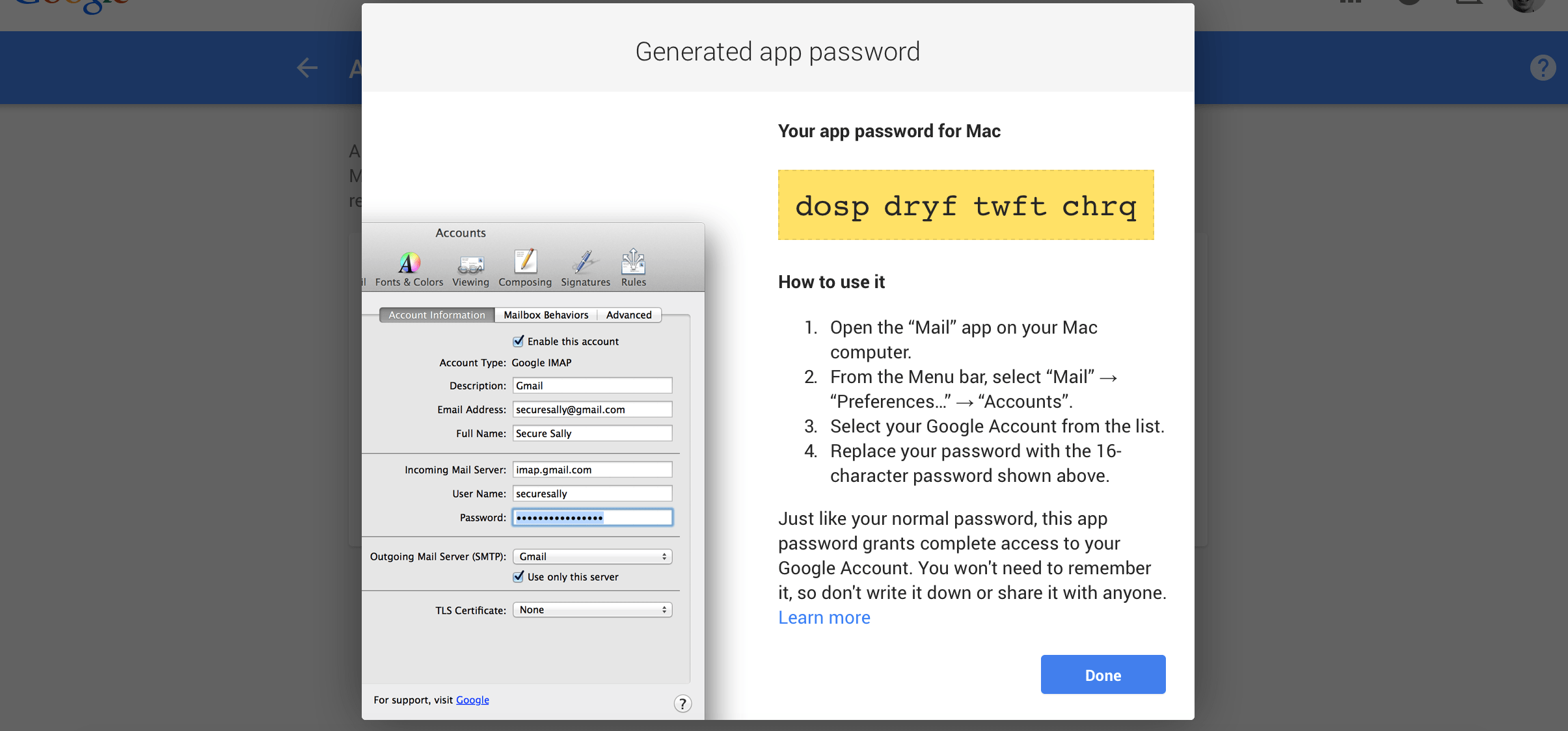 App google mail mac password